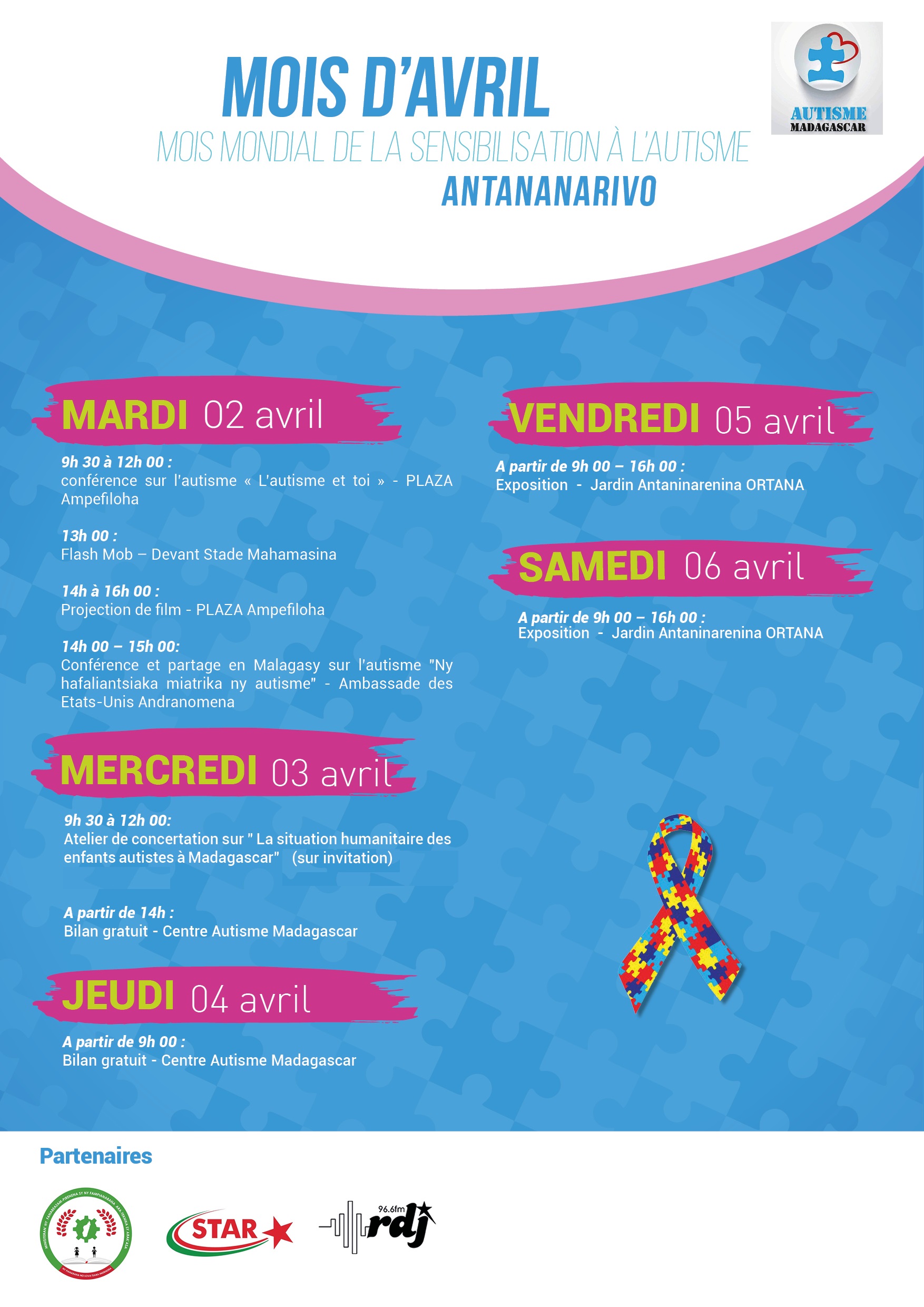 Programme de la semaine du mois de la sensibilisation à l'autisme